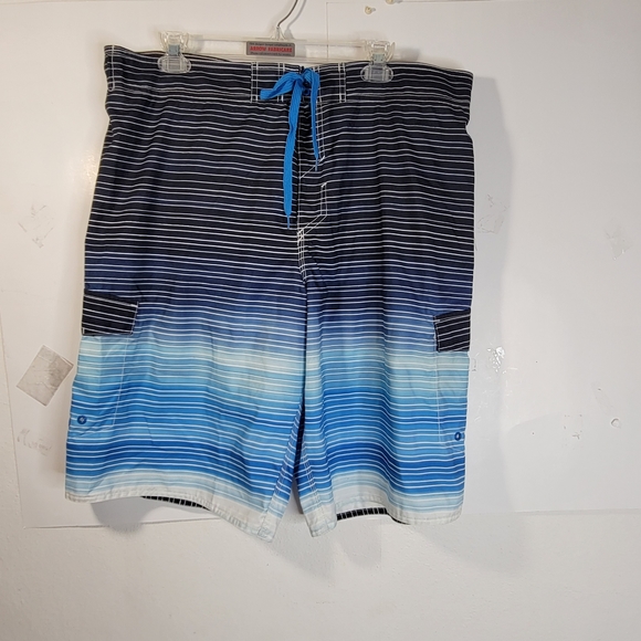 Mens Hang Ten Swim Trunks/Board Shorts Blue Ombre Tie Waist Size XL - Picture 2 of 9